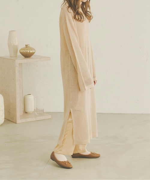 Ambre Neige(アンブルネージュ)の「メッシュニットロングワンピース/【WEB/EC限定商品】(ワンピース・レディース・ベージュ/アイボリー/キャメル・FREE)」の16枚目の写真