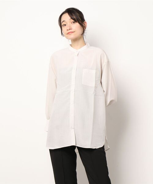 BELLUNA PLUS(ベルーナ)の「シアーストライプ素材ロングシャツ(シャツ/ブラウス・レディース・オフホワイト/イエロー・LARGE/X-LARGE/MEDIUM)」の10枚目の写真