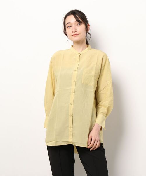 BELLUNA PLUS(ベルーナ)の「シアーストライプ素材ロングシャツ(シャツ/ブラウス・レディース・オフホワイト/イエロー・LARGE/X-LARGE/MEDIUM)」の11枚目の写真