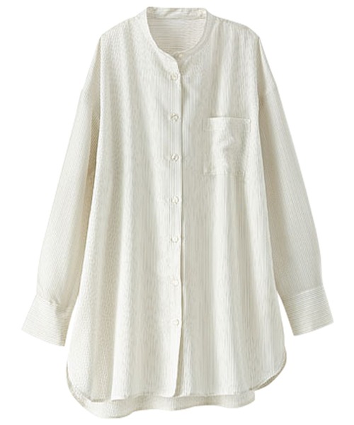 BELLUNA PLUS(ベルーナ)の「シアーストライプ素材ロングシャツ(シャツ/ブラウス・レディース・オフホワイト/イエロー・LARGE/X-LARGE/MEDIUM)」の3枚目の写真