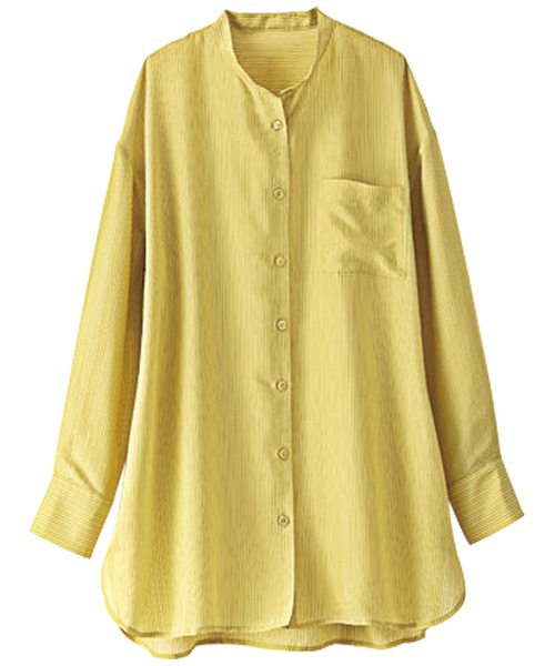 BELLUNA PLUS(ベルーナ)の「シアーストライプ素材ロングシャツ(シャツ/ブラウス・レディース・オフホワイト/イエロー・LARGE/X-LARGE/MEDIUM)」の4枚目の写真