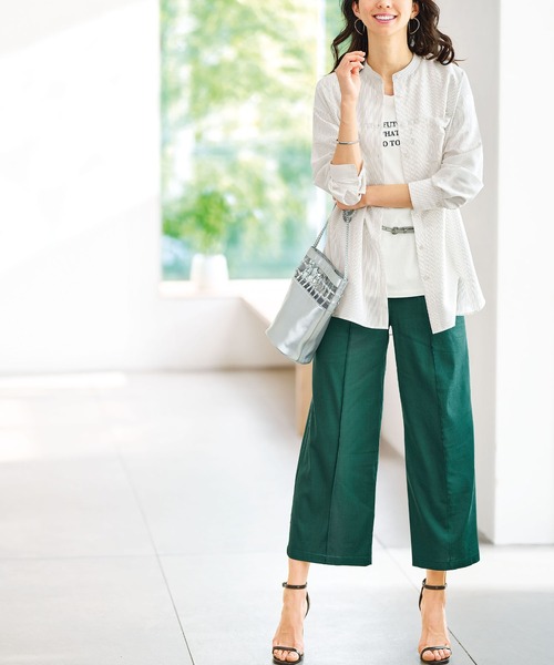 BELLUNA PLUS(ベルーナ)の「シアーストライプ素材ロングシャツ(シャツ/ブラウス・レディース・オフホワイト/イエロー・LARGE/X-LARGE/MEDIUM)」の5枚目の写真