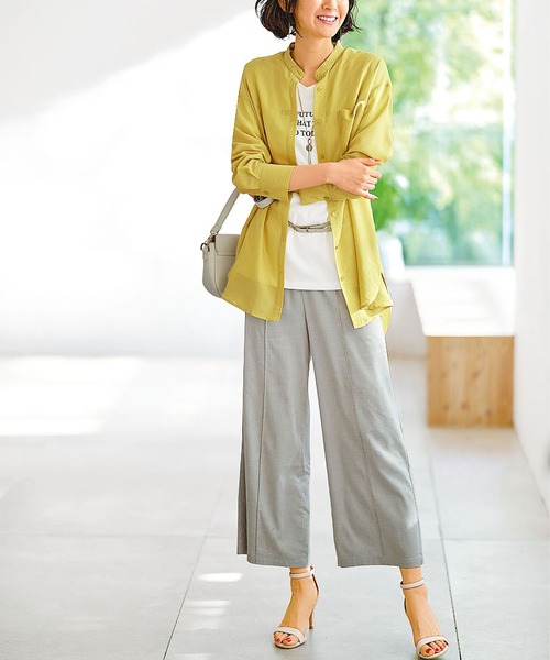 BELLUNA PLUS(ベルーナ)の「シアーストライプ素材ロングシャツ(シャツ/ブラウス・レディース・オフホワイト/イエロー・LARGE/X-LARGE/MEDIUM)」の6枚目の写真