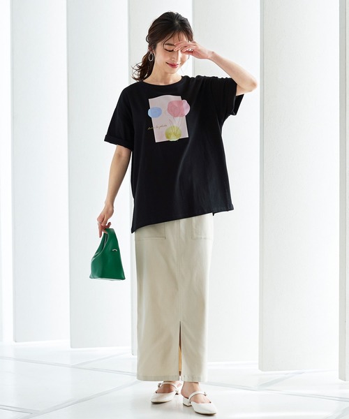 KOBE LETTUCE（コウベレタス）の「フラワープリントTシャツ[C6074]（Tシャツ/カットソー・レディース・オフホワイト/ブラック・FREE）」の11枚目の写真