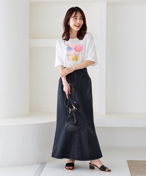 KOBE LETTUCE（コウベレタス）の「フラワープリントTシャツ[C6074]（Tシャツ/カットソー・レディース・オフホワイト/ブラック・FREE）」の7枚目の写真