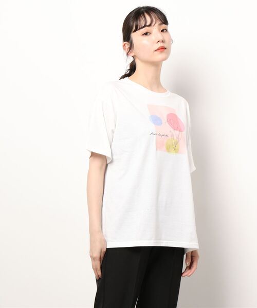 KOBE LETTUCE（コウベレタス）の「フラワープリントTシャツ[C6074]（Tシャツ/カットソー・レディース・オフホワイト/ブラック・FREE）」の5枚目の写真