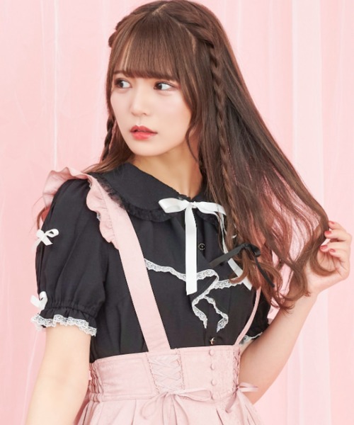 Secret Honey（シークレットハニー）の「ラッフルリボン肩開きブラウス（シャツ/ブラウス・レディース・ピンク/オフホワイト/ブラック・MEDIUM）」の3枚目の写真