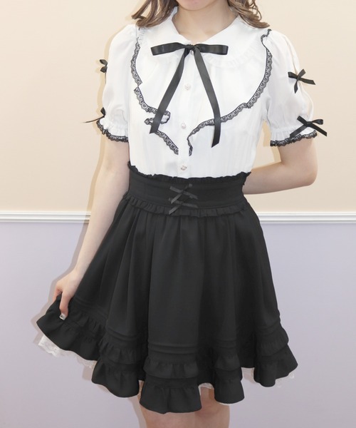 Secret Honey（シークレットハニー）の「ラッフルリボン肩開きブラウス（シャツ/ブラウス・レディース・ピンク/オフホワイト/ブラック・MEDIUM）」の4枚目の写真