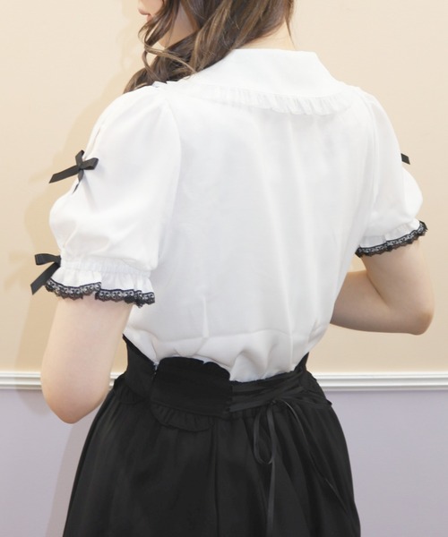 Secret Honey（シークレットハニー）の「ラッフルリボン肩開きブラウス（シャツ/ブラウス・レディース・ピンク/オフホワイト/ブラック・MEDIUM）」の5枚目の写真