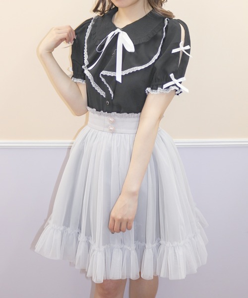 Secret Honey（シークレットハニー）の「ラッフルリボン肩開きブラウス（シャツ/ブラウス・レディース・ピンク/オフホワイト/ブラック・MEDIUM）」の8枚目の写真