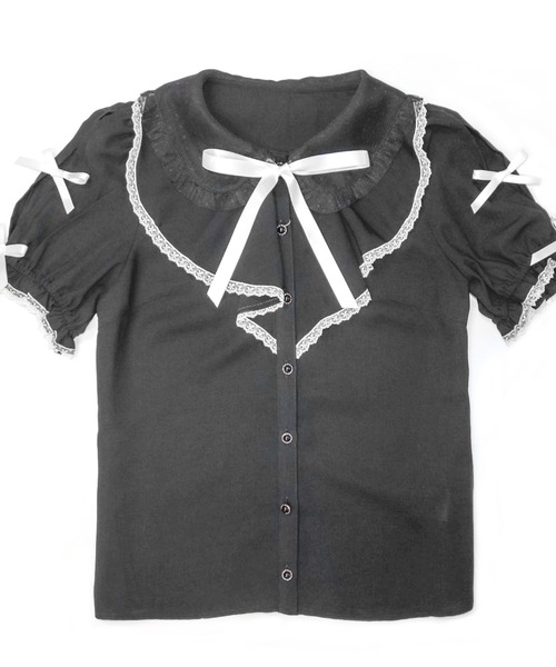 Secret Honey（シークレットハニー）の「ラッフルリボン肩開きブラウス（シャツ/ブラウス・レディース・ピンク/オフホワイト/ブラック・MEDIUM）」の10枚目の写真