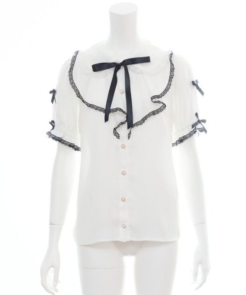 Secret Honey（シークレットハニー）の「ラッフルリボン肩開きブラウス（シャツ/ブラウス・レディース・ピンク/オフホワイト/ブラック・MEDIUM）」の20枚目の写真