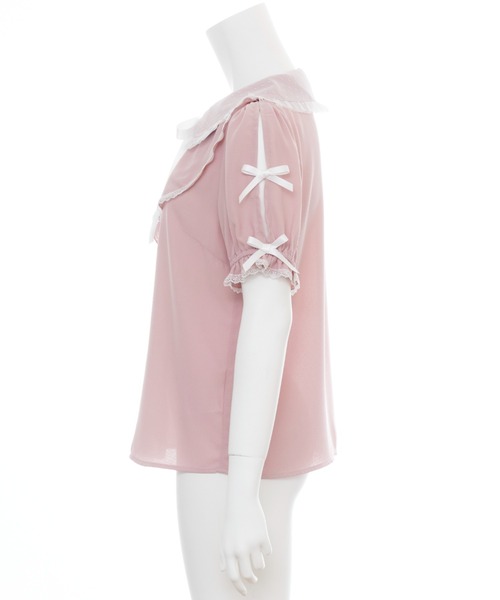 Secret Honey（シークレットハニー）の「ラッフルリボン肩開きブラウス（シャツ/ブラウス・レディース・ピンク/オフホワイト/ブラック・MEDIUM）」の21枚目の写真