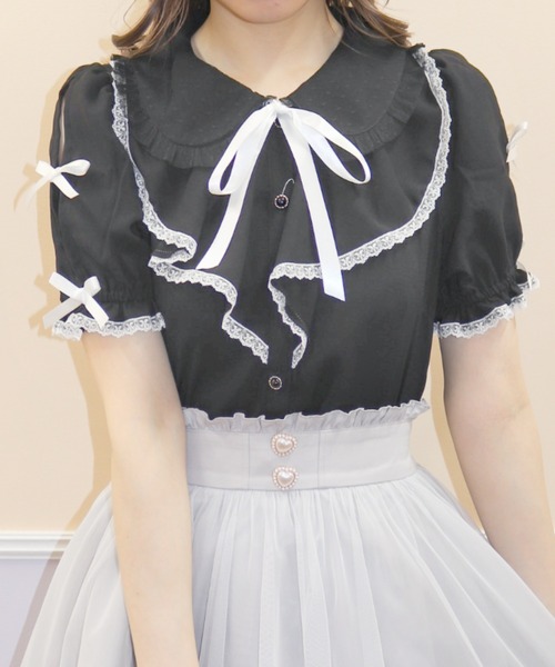 Secret Honey（シークレットハニー）の「ラッフルリボン肩開きブラウス（シャツ/ブラウス・レディース・ピンク/オフホワイト/ブラック・MEDIUM）」の19枚目の写真