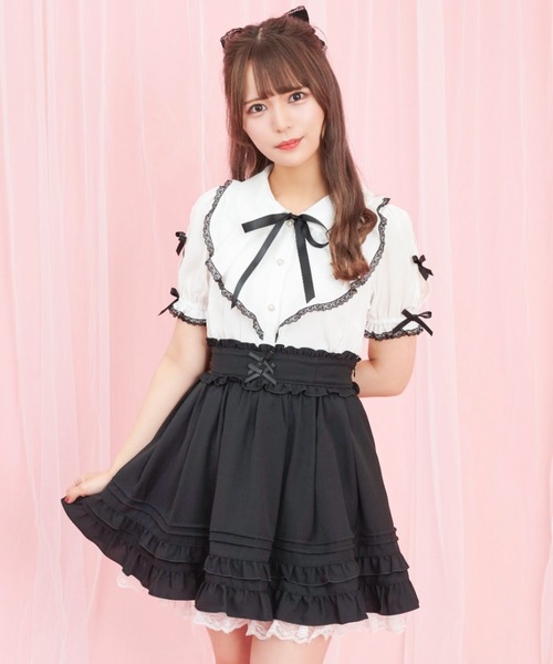 Secret Honey（シークレットハニー）の「ラッフルリボン肩開きブラウス（シャツ/ブラウス・レディース・ピンク/オフホワイト/ブラック・MEDIUM）」の12枚目の写真