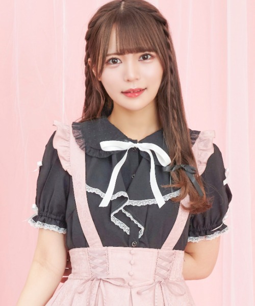 Secret Honey（シークレットハニー）の「ラッフルリボン肩開きブラウス（シャツ/ブラウス・レディース・ピンク/オフホワイト/ブラック・MEDIUM）」の16枚目の写真