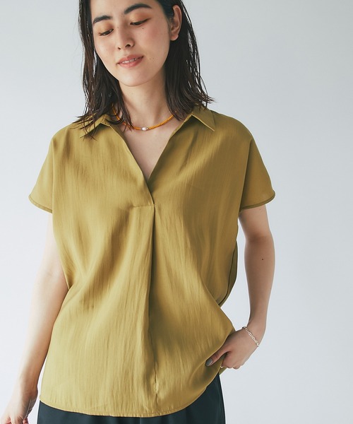 un dix cors(アンディコール)の「抜け感のあるとろみシルエット スキッパー半袖ブラウス(シャツ/ブラウス・レディース・カーキ/モカ/チャコール/オフホワイト・FREE)」の8枚目の写真