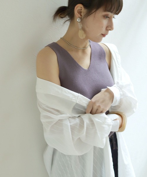 HER CLOSET（ハークローゼット）の「【shemoshelly】WEB限定 サマーリブニットタンクトップ（タンクトップ・レディース・ホワイト/ブラック/ベージュ/カーキ/パープル・M）」の18枚目の写真