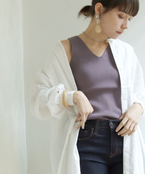 HER CLOSET（ハークローゼット）の「【shemoshelly】WEB限定 サマーリブニットタンクトップ（タンクトップ・レディース・ホワイト/ブラック/ベージュ/カーキ/パープル・M）」の8枚目の写真