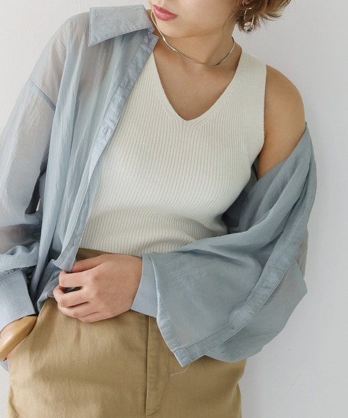 HER CLOSET（ハークローゼット）の「【shemoshelly】WEB限定 サマーリブニットタンクトップ（タンクトップ・レディース・ホワイト/ブラック/ベージュ/カーキ/パープル・M）」の6枚目の写真