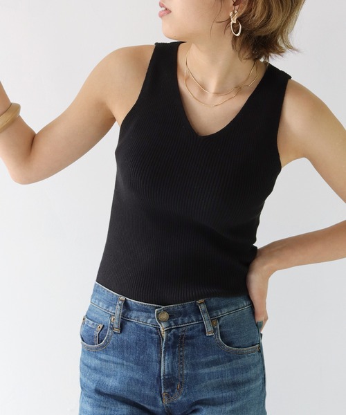 HER CLOSET（ハークローゼット）の「【shemoshelly】WEB限定 サマーリブニットタンクトップ（タンクトップ・レディース・ホワイト/ブラック/ベージュ/カーキ/パープル・M）」の11枚目の写真