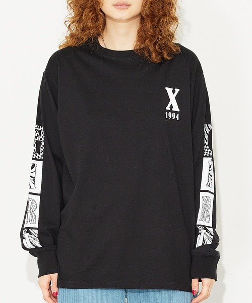 X-girl（エックスガール）の「BLOCK LOGO L/S TEE（Tシャツ/カットソー・レディース・ホワイト/ブラック/ライトパープル・S/M/L/XL）」の3枚目の写真