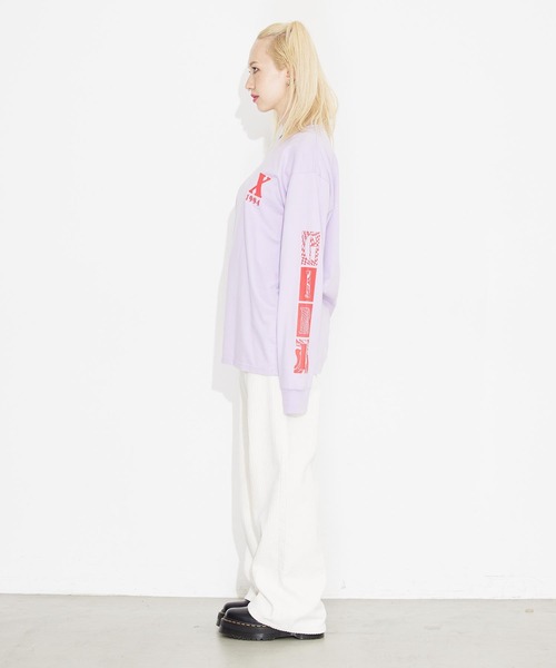 X-girl（エックスガール）の「BLOCK LOGO L/S TEE（Tシャツ/カットソー・レディース・ホワイト/ブラック/ライトパープル・S/M/L/XL）」の5枚目の写真