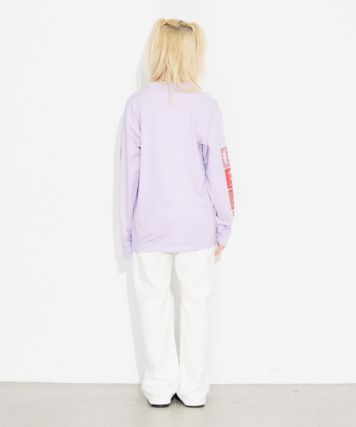 X-girl（エックスガール）の「BLOCK LOGO L/S TEE（Tシャツ/カットソー・レディース・ホワイト/ブラック/ライトパープル・S/M/L/XL）」の6枚目の写真