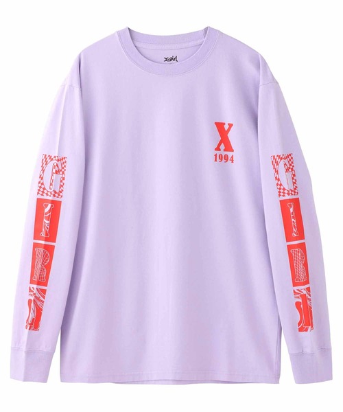 X-girl（エックスガール）の「BLOCK LOGO L/S TEE（Tシャツ/カットソー・レディース・ホワイト/ブラック/ライトパープル・S/M/L/XL）」の9枚目の写真