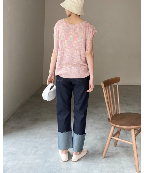 She's Closet（シーズクローゼット）の「深Vネックオーバーサイズグラデーション格子柄ニットベスト（ベスト・レディース・ピンク/ライム/グリーン/パープル・FREE）」の8枚目の写真