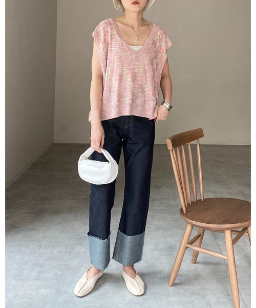 She's Closet（シーズクローゼット）の「深Vネックオーバーサイズグラデーション格子柄ニットベスト（ベスト・レディース・ピンク/ライム/グリーン/パープル・FREE）」の19枚目の写真