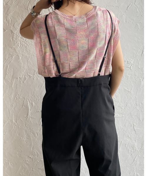She's Closet（シーズクローゼット）の「深Vネックオーバーサイズグラデーション格子柄ニットベスト（ベスト・レディース・ピンク/ライム/グリーン/パープル・FREE）」の16枚目の写真