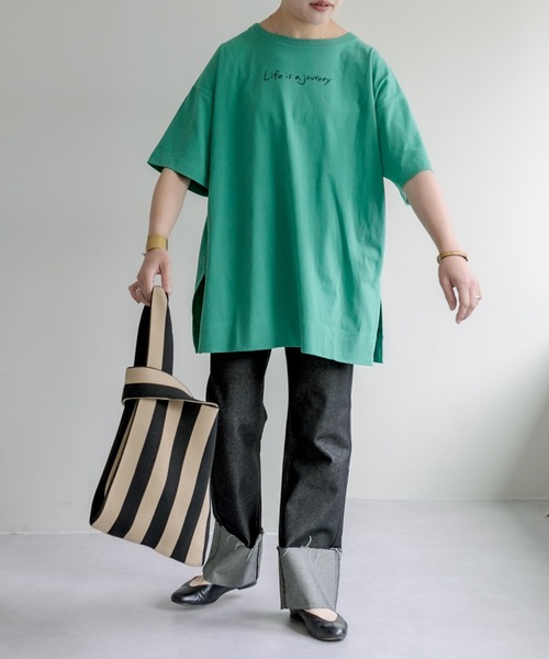 PUAL CE CIN（ピュアルセシン）の「オーガニックコットンプリントチュニック（Tシャツ/カットソー・レディース・グレー/ナチュラル/グリーン・FREE）」の9枚目の写真