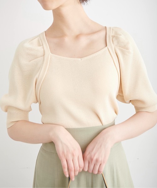 FREE'S MART（フリーズマート）の「バックディティールパフスリーブ総針ニット（ニット/セーター・レディース・ブラック/ホワイト/ブルー・FREE）」の7枚目の写真