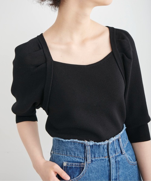 FREE'S MART（フリーズマート）の「バックディティールパフスリーブ総針ニット（ニット/セーター・レディース・ブラック/ホワイト/ブルー・FREE）」の12枚目の写真