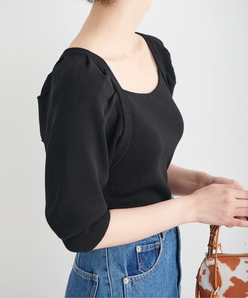 FREE'S MART（フリーズマート）の「バックディティールパフスリーブ総針ニット（ニット/セーター・レディース・ブラック/ホワイト/ブルー・FREE）」の13枚目の写真