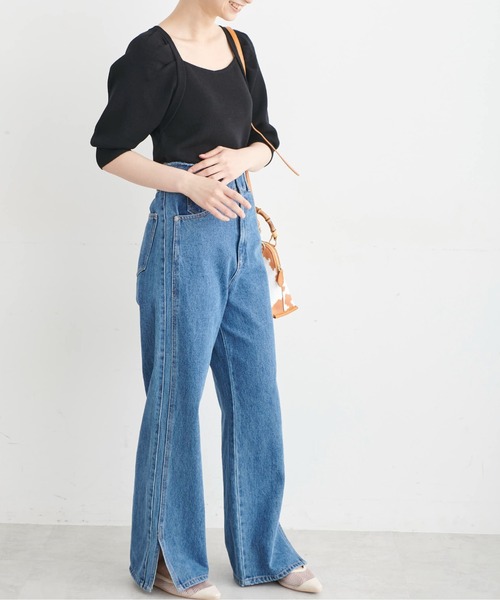 FREE'S MART（フリーズマート）の「バックディティールパフスリーブ総針ニット（ニット/セーター・レディース・ブラック/ホワイト/ブルー・FREE）」の15枚目の写真