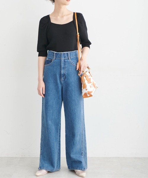 FREE'S MART（フリーズマート）の「バックディティールパフスリーブ総針ニット（ニット/セーター・レディース・ブラック/ホワイト/ブルー・FREE）」の16枚目の写真