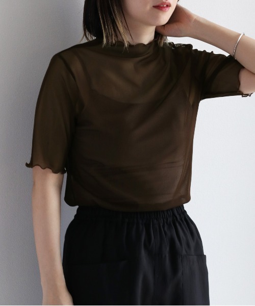 cepo(セポ)の「ボトルネック シアーインナートップス(Tシャツ/カットソー・レディース・オフホワイト/グリーン/チャコール・M)」の3枚目の写真