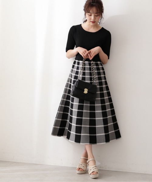 PROPORTION BODY DRESSING（プロポーションボディドレッシング）の「ポリエステルチェックニットワンピース / 1212240707（ワンピース・レディース・ブラック/ブラウン・SMALL/MEDIUM）」の3枚目の写真