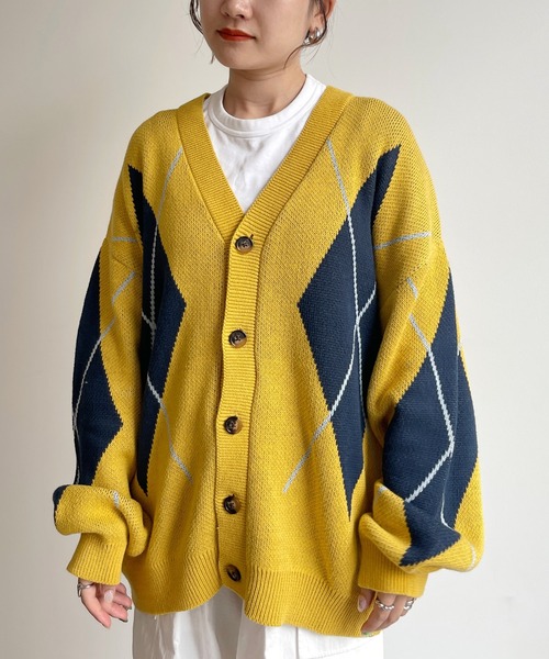 CPCM（シーピーシーエム）の「アーガイル強撚カーディガン（カーディガン/ボレロ・メンズ・グレー/グリーン/マスタード・MEDIUM/LARGE）」の3枚目の写真