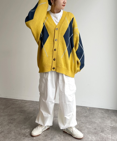 CPCM（シーピーシーエム）の「アーガイル強撚カーディガン（カーディガン/ボレロ・メンズ・グレー/グリーン/マスタード・MEDIUM/LARGE）」の9枚目の写真