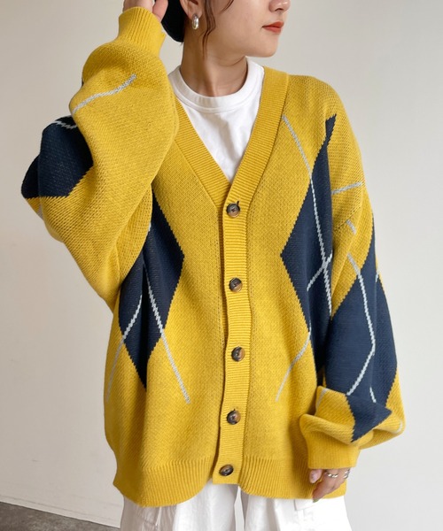 CPCM（シーピーシーエム）の「アーガイル強撚カーディガン（カーディガン/ボレロ・メンズ・グレー/グリーン/マスタード・MEDIUM/LARGE）」の10枚目の写真