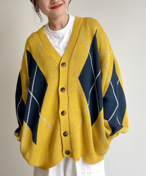 CPCM（シーピーシーエム）の「アーガイル強撚カーディガン（カーディガン/ボレロ・メンズ・グレー/グリーン/マスタード・MEDIUM/LARGE）」の6枚目の写真