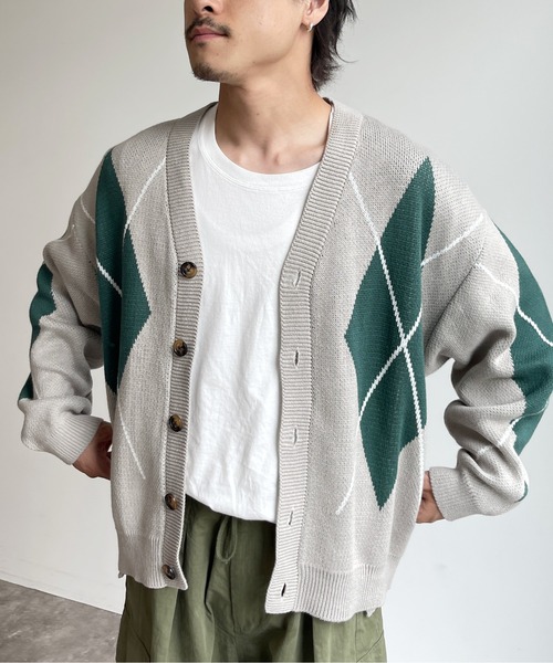 CPCM（シーピーシーエム）の「アーガイル強撚カーディガン（カーディガン/ボレロ・メンズ・グレー/グリーン/マスタード・MEDIUM/LARGE）」の7枚目の写真