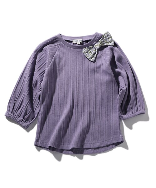 SHOO・LA・RUE(シューラルー)の「◆【100-140cm】ランダムテレコドルマン7分袖トップス(Tシャツ/カットソー・キッズ・ピンク系/アイボリー/サックスブルー/ライトパープル・11/12/10/14/13)」の3枚目の写真