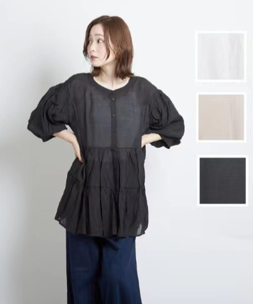 PAPAVER(パパヴェル)の「【papaver】シアーティアードBL(シャツ/ブラウス・レディース・ベージュ/モカ/ブラック・MEDIUM)」の6枚目の写真