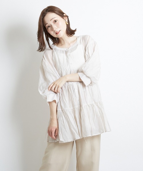 PAPAVER(パパヴェル)の「【papaver】シアーティアードBL(シャツ/ブラウス・レディース・ベージュ/モカ/ブラック・MEDIUM)」の9枚目の写真