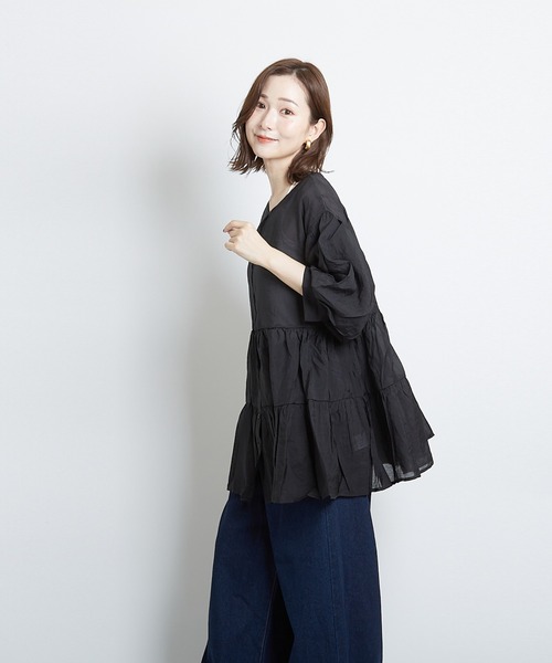 PAPAVER(パパヴェル)の「【papaver】シアーティアードBL(シャツ/ブラウス・レディース・ベージュ/モカ/ブラック・MEDIUM)」の12枚目の写真