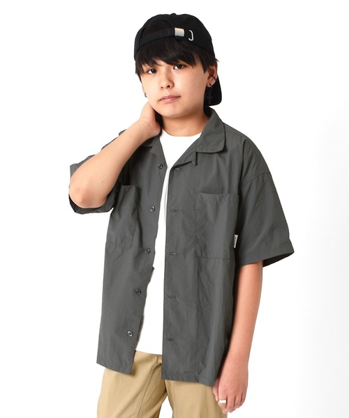 GLAZOS（グラソス）の「リップ・オープンカラー半袖シャツ【セットアップ対応】（シャツ/ブラウス・キッズ・ブラック/グレー・170cm/160cm/150cm/140cm）」の9枚目の写真